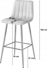 Scaun de bar POZZA VELVET cu picioare argintii, negru