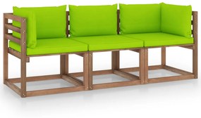 Canapea de gradina paleti, 3 locuri, perne verde crud, lemn pin verde aprins, Canapea cu 3 locuri, 1