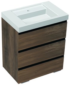 Set moblier stativ cu lavoar inclus 70 cm, 3 sertare cu soft-close, stejar inchis, Kolpasan, Harmony