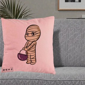 Perna Decorativa Halloween Mummy Kawaii cu Cos, 40x40 cm, Roz, Husa Detasabila, Perna Inclusa, BEKZ®