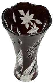 Vaza de sticla grena cu flori sculptate