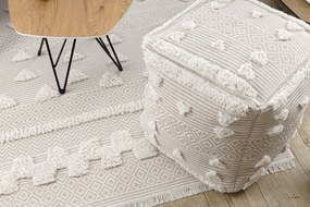 Covor ECO SISAL MOROC 22321 Triunghiurile, zigzag boho franjuri - structural bej / cremă