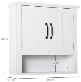 Homcom Dulapior 2 Rafturi de Montat pe Perete de Perete Bucatarie Baie Lemn 60x19,8x58cm Alb