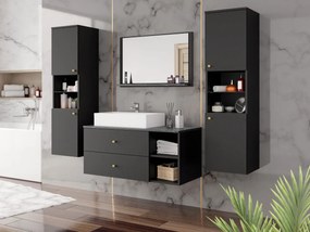 Mobilier baie Kiago III (Negru mat + Marmură Negru + auriu) (cu sifon). 1103964