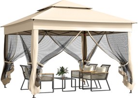 Outsunny Tonelă de grădină pop-up pliabilă 3 x 3 m metal poliester impermeabil anti-UV plase de țânțari sac de transport crem | Aosom Romania