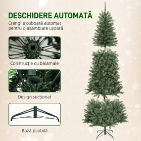 HOMCOM Pom de Crăciun Artificial de 210 cm cu Lumini Incorporate Albe și Colorate în 9 Moduri și 1273 Ramuri Ignifuge, Brad de Crăciun Realist și Des cu Bază Metalică Pliabilă pentru Acasă | Aosom Romania