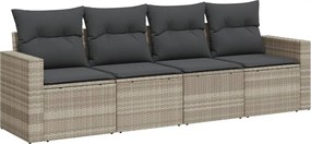 vidaXL Set canapea de grădină cu perne, 4 piese, gri deschis poliratan