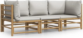 vidaXL Set mobilier de grădină cu perne gri deschis, 3 piese, bambus