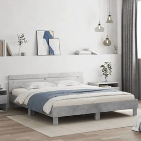 vidaXL Cadru de pat cu tăblie și LED, gri beton, 160x200 cm