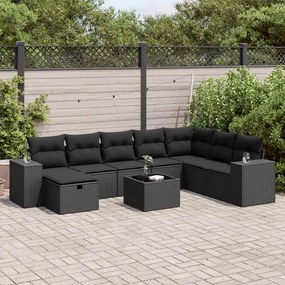 3325741 vidaXL Set mobilier de grădină cu perne, 9 piese, negru, poliratan