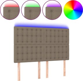 vidaXL Tăblie de pat cu LED, gri taupe, 144x5x118/128 cm, textil