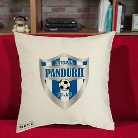 Perna Personalizata Pandurii Targu Jiu Fotbal, 40x40 cm, Ecru, Husa Detasabila, Perna Inclusa, BEKZ®