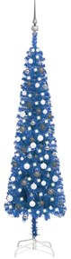Set pom de Craciun subtire cu LED-uri globuri albastru 210 cm 1, albastru si gri, 210 cm