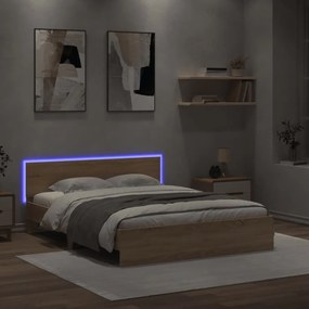 3207597 vidaXL Cadru de pat cu tăblie și LED, stejar sonoma, 160x200 cm