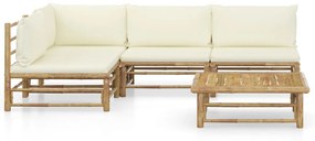 Set mobilier de gradina cu perne alb crem, 2 piese, bambus