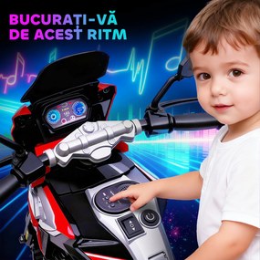 AIYAPLAY Motocicletă Electrică pentru Copii 18-36 Luni, 6V Motocicletă Electrică pentru Copii cu Roți Detașabile, Faruri, Muzică, 2.4 km/h Mini Motocicletă cu Far, Max 30kg, Roșu | Aosom Romania