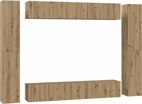 vidaXL Set comodă TV Pe perete 10 pcs Stejar Artizanal Lemn compozit