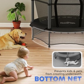 HOMCOM Trambulină Elastică pentru Copii 3-10 Ani cu Plasă de Siguranță și Țevi Capitonate, Ø140 x 190 cm, Negru | Aosom Romania