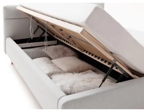 Pat matrimonial gri deschis tapițat cu spațiu de depozitare cu somieră 180x200 cm Lotte – Meise Möbel