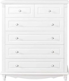Comodă lemn masiv alb Elizabeth 6 sertare, 100 × 47 × 119 cm