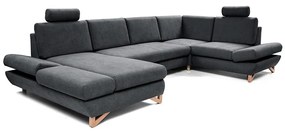 Colțar extensibil tapițat AVESTA, în formă de U, antracit, cu spațiu de depozitare