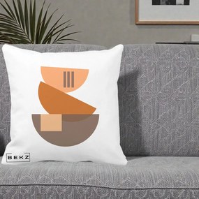 Perna Decorativa Geometric Bauhaus Boluri Portocaliu, 40x40 cm, Alba Mata, Husa Detasabila, Perna Inclusa, BEKZ®