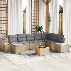 vidaXL Set de canapele pentru grădină cu pernă 9 pcs Bej Rattan poli