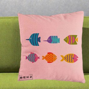 Perna Decorativa Pesti Colorati Cartoon, 40x40 cm, Roz, Husa Detasabila, Perna Inclusa, BEKZ®