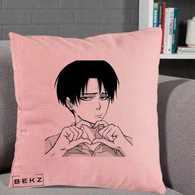 Perna Personalizata Levi Ackerman Inima, 40x40 cm, Roz, Husa Detasabila, Perna Inclusa, BEKZ®