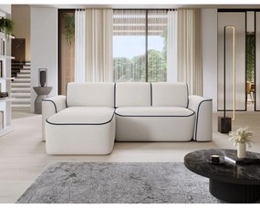 Colțar albastru/crem cu tapițerie din țesătură bouclé (cu colț pe partea stângă/cu șezlong) Ume – ELTAP