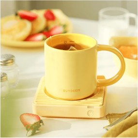Ceasca ceramica pentru ceai si cafea Buydeem CD1018-MY, 350 ml, Fund plat, Scala de masurare interna, Ceramica pentru temperaturi inalte, Galben