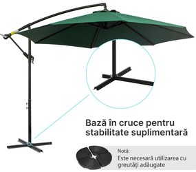 Umbrela Impermeabila cu Brat Lateral Outsunny, Structura Otel, Verde Φ300x250cm | Aosom Romania