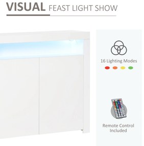 HOMCOM Dulap Multifuncțional Alb cu Iluminare LED Colorată, pentru Living sau Dormitor, 107x35x97 cm | Aosom Romania