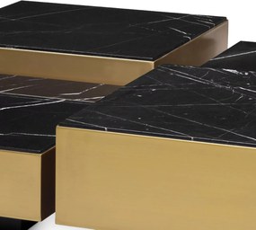 Set de 4 masute de cafea design LUX Esposito, alama periata/ marmura neagra