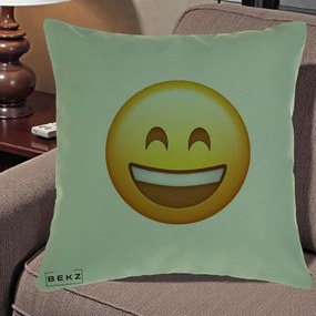 Perna Decorativa Emoji Zambet Mare, 40x40 cm, Verde, Husa Detasabila, Perna Inclusa, BEKZ®