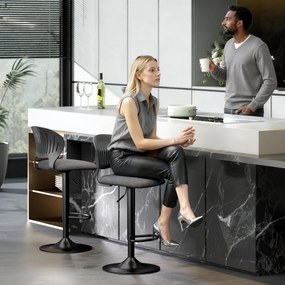 Set HOMCOM de 2 Scaune de Bar Reglabile, Scaune de Bucătărie Înalte din Țesătură Tip In cu Spătar, Suport pentru Picioare și Scaun Moale, Structură din Metal, Scaune de Bar Rotative la 360°, Negru | Aosom Romania