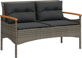 vidaXL Bancă de grădină cu perne, 116x62,5x74, gri, poliratan