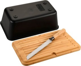 Cutie pentru paine cu taietor si cutit 3-in-1 Kesper 58481, bambus, negru