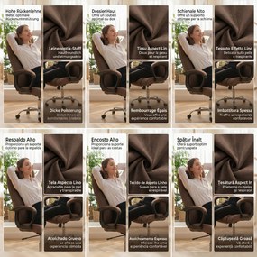 Vinsetto Scaun de Birou Ergonomic Inclinabil și Rotativ în Țesătură cu Aspect de In cu Tetieră, Maro | Aosom Romania