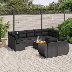 3225152 vidaXL Set canapele de grădină cu perne, 10 piese, negru, poliratan
