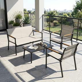 Outsunny Set mobilier de grădină pentru 4 persoane, lounge respirabil cu canapea 2 locuri, 2 fotolii, masă metalică, piciorușe de protecție | Aosom Romania