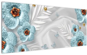 Tablou - 3D Flori albastre (120x50 cm)