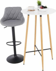 Masă de bar, alb/stejar, diametru 60 cm, IMAM