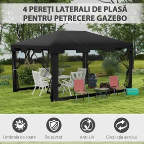 Outsunny Foisor 4x3 m cu Plasa de Tantari si 2 Intrari, Foisor de Gradina din Metal si PE, Gri Inchis