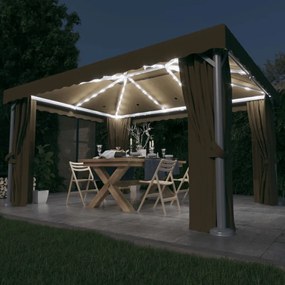Pavilion cu perdea  sir de lumini LED, gri taupe, 4x3 m Gri taupe, 4 x 3 m