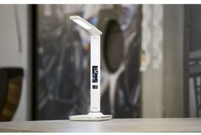 Immax 08934L - LED lampa de masa cu display KINGFISHER LED/9W/230V alba