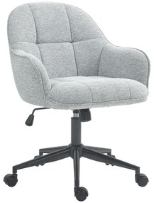 HOMCOM Scaun fauteuil de birou cu spătar și șezut capitonat reglabil în înălțime rotativ 360° bază neagră tapiterie țesătură gri | Aosom Romania