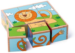 Puzzle din lemn cuburi - Animale exotice 3 x 3