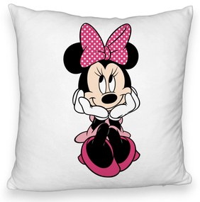 Perna Decorativa Fluffy, Model copii Minnie Mouse, 40x40 cm, Alba, Husa Detasabila, Burduf