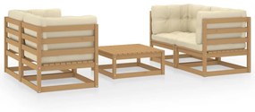 Set mobilier de gradina cu perne, 5 piese, lemn masiv de pin maro miere, Da, 1